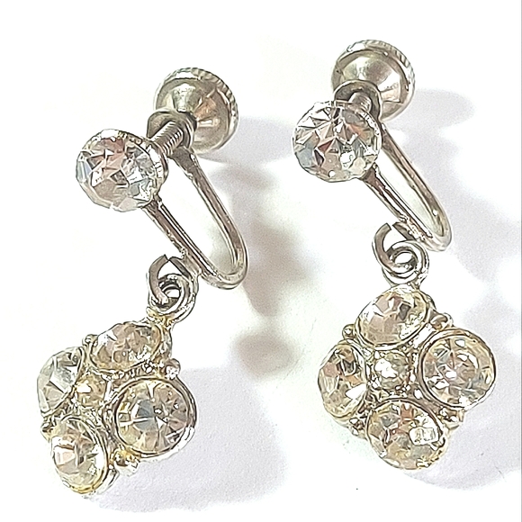 3 for$25- Vintage Crystal Drop Earrings with Screw Backs - Picture 1 of 9